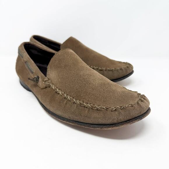 John Varvatos Tan Suede Loafers Driving Shoes Men's US Size 9.5 VGUC Slip On - Picture 1 of 10